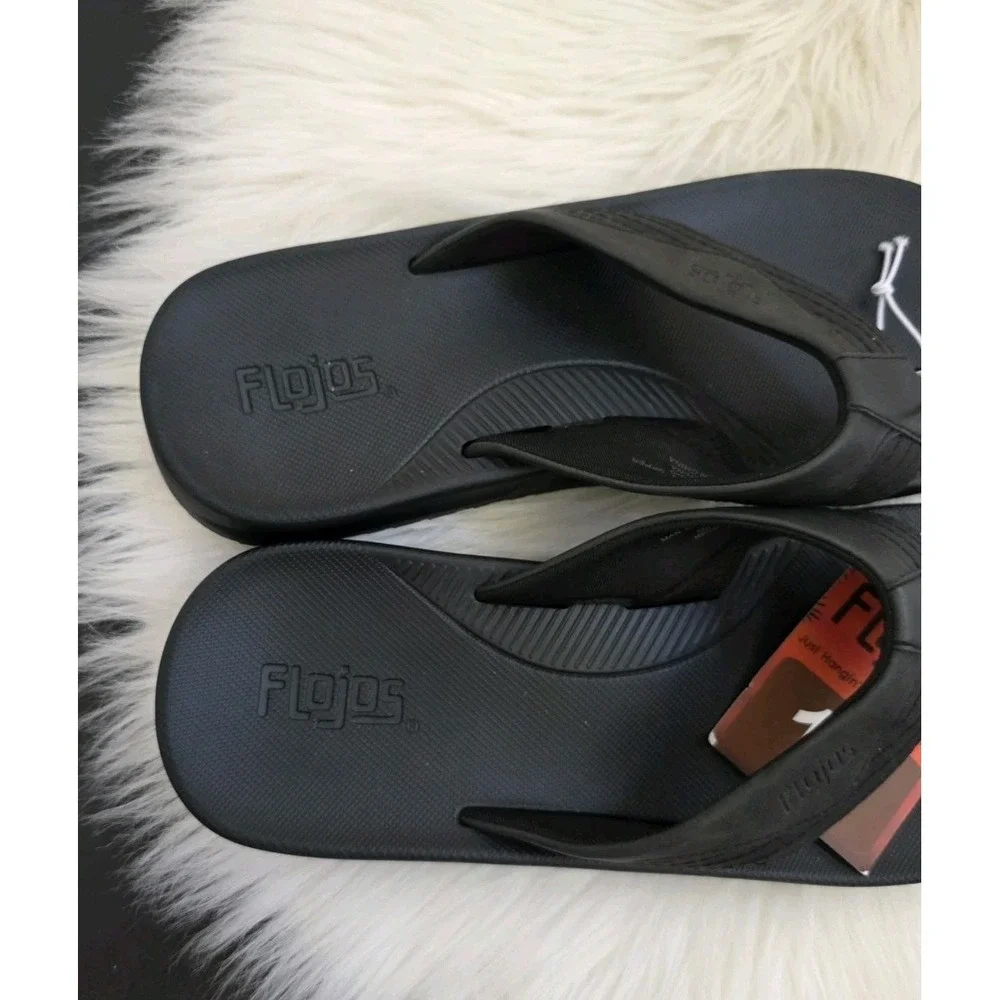 Flojos Men's Flip Flops Memory Foam Sandal Water Resistant Black New Size 11